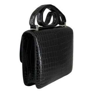 Hermes Black Shiny Crocodile Constance 24 With Palladium Hardware