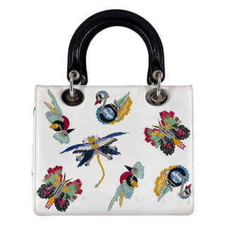 Christian Dior White Smooth Calfskin Embroidered Medium Lady Dior Bag