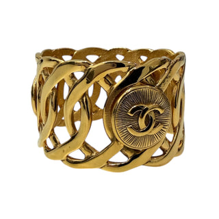 Chanel Vintage Gold Openwork Cuff Bracelet With CC Medallion