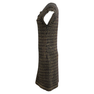 Chanel Brown & Black Tweed Sleeveless Dress With Front Button Detail