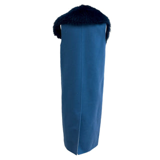 Fendi Blue Fleece Wool Coat with Mink Fur Collar