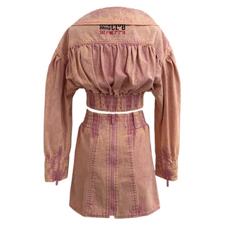 Miu Miu Pink Washed Denim Cropped Jacket & Skirt Set