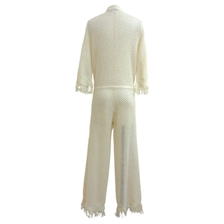 Christian Dior Cream Crochet Lace Knit Top and Pants Set
