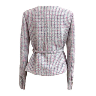 Chanel Pink and White Belted Tweed Jacket