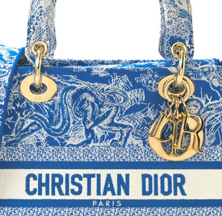 Christian Dior Blue Canvas Toile De Jouy Reverse Embroidered Medium Lady D-Lite Bag