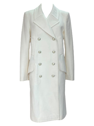 Chanel Ivory Wool Double-Breasted Coat With CC Logo Buttons