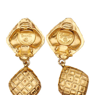 Chanel Vintage 1990's Quilted Triple Drop Earrings With Crystal Center