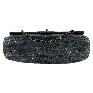 Chanel Classic Flap Bag In Grey Sequin Tweed With Silver Hardware