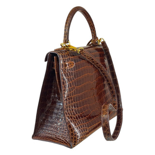 Hermès Kelly 28 Sellier Shiny Niloticus Crocodile Havane With Gold Hardware