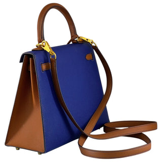 Hermès Kelly 25 Sellier In Bleu Electrique And Gold With Matte Gold Hardware