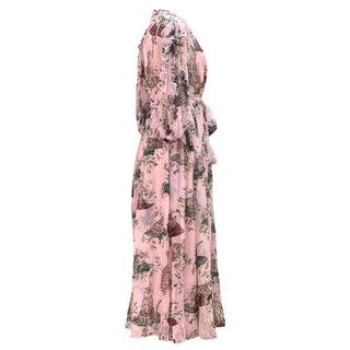 Dolce & Gabbana Pink Floral Print Silk Chiffon Wrap Maxi Dress With Ruffle Trim