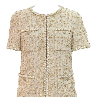 Chanel Gold Metallic Tweed Short Sleeve Jacket and Midi Skirt Set