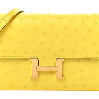 Hermès Jaune Citron Ostrich Constance Long Wallet To Go