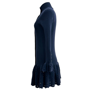 Chanel Navy Ribbed Knit Button-Front Dress