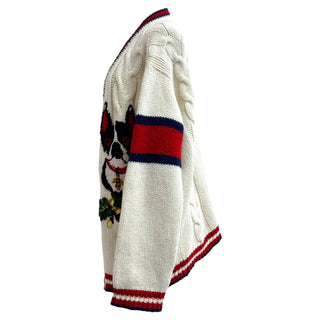 Gucci Ivory Wool Knit Cardigan With Embroidered Dogs