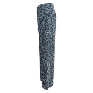 Chanel Navy Blue & White Tweed Wide-Leg Trousers