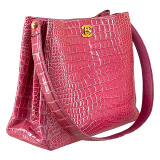 Chanel Vintage Pink Crocodile Medium Kelly Shoulder Bag With Gold Hardware