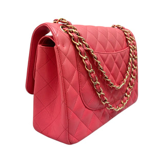 Chanel Coral Pink Caviar Quilted Jumbo Double Flap Bag with Gold Hardware