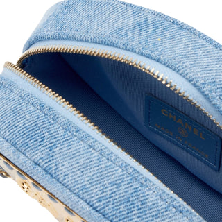 Chanel Blue Denim Vanity Clutch With Gold Hardware Chain