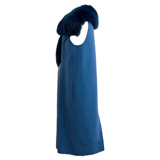 Fendi Blue Fleece Wool Coat with Mink Fur Collar