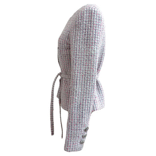 Chanel Pink and White Belted Tweed Jacket