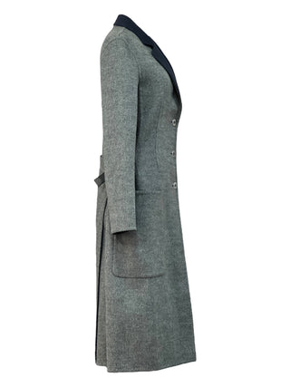 Hermes Grey Mélange Wool Tailored Coat with Contrast Lapel