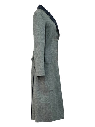 Hermes Grey Mélange Wool Tailored Coat with Contrast Lapel