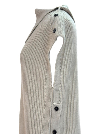 Hermès Taupe Wool Ribbed Sleeveless Knit Dress With Side Button Detail