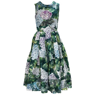 Dolce & Gabbana Green Hydrangea Print Sleeveless Fit & Flare Midi Dress