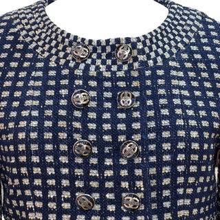 Chanel Navy & White Tweed Cutout Hem Double-Breasted Jacket
