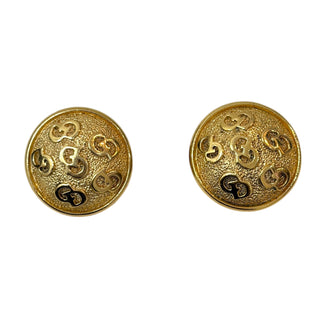Christian Dior Vintage Gold Textured Round Logo Clip-On Earrings