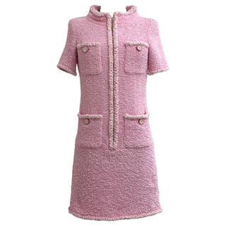 Chanel Pink Wool Short-Sleeve Tweed Mini Dress