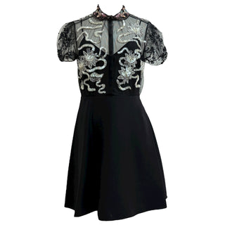 Valentino S.p.A. Black Embellished Tulle and Crepe Mini Dress