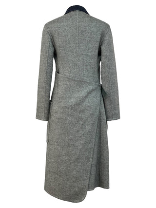 Hermes Grey Mélange Wool Tailored Coat with Contrast Lapel
