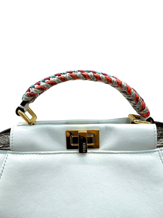 Fendi White Mini Peekaboo With Snakeskin Contrast Bag