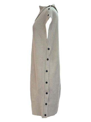 Hermès Taupe Wool Ribbed Sleeveless Knit Dress With Side Button Detail