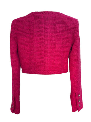 Chanel Fuchsia Pink Cropped Tweed Jacket With Textured CC Buttons