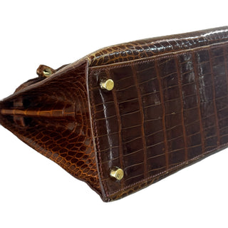 Hermès Kelly 28 Sellier Shiny Niloticus Crocodile Havane With Gold Hardware