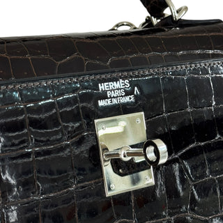 Hermès Kelly 35 Sellier Havane Shiny Porosus Crocodile With Palladium Hardware