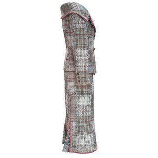 Chanel Cuba Collection Multicolor Tweed Wide V-Neck Jacket and Midi Skirt Set