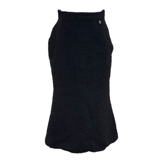 Chanel Black Bouclé Wool Midi Skirt with Printed Silk Back Pleat