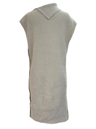 Hermès Taupe Wool Ribbed Sleeveless Knit Dress With Side Button Detail