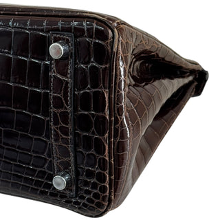 Hermès Birkin 25 Shiny Porosus Crocodile Cocoon With Palladium Hardware