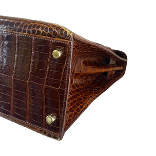 Hermès Kelly 28 Sellier Shiny Niloticus Crocodile Havane With Gold Hardware
