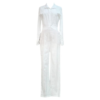 Chanel White Cotton Long Sleeve Tailored Jumpsuit