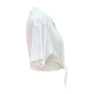 Louis Vuitton White Globe LV Logo Chain Detail Tie-Front T-Shirt