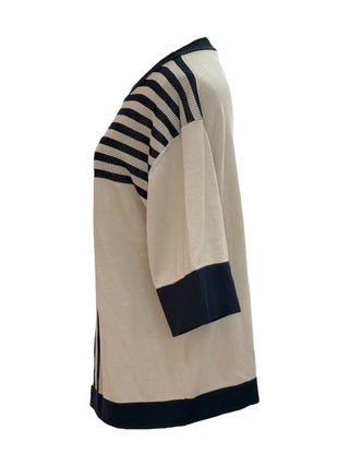 Hermès Labyrinthe Graphique Taupe & Black Striped Knit Top