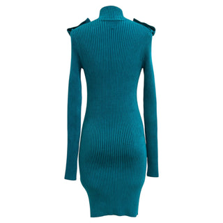 Bottega Veneta Teal Ribbed Knit Button Dress