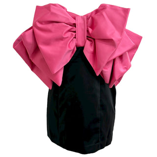 ROTATE Birger Christensen Black Mini Dress with Oversized Pink Bow