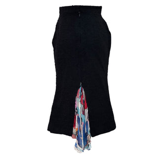 Chanel Black Bouclé Wool Midi Skirt with Printed Silk Back Pleat